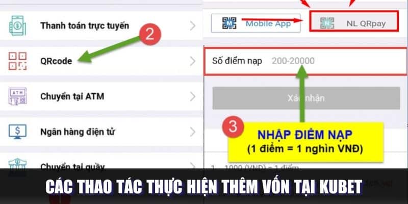 Các thao tác thực hiện thêm vốn tại Kubet